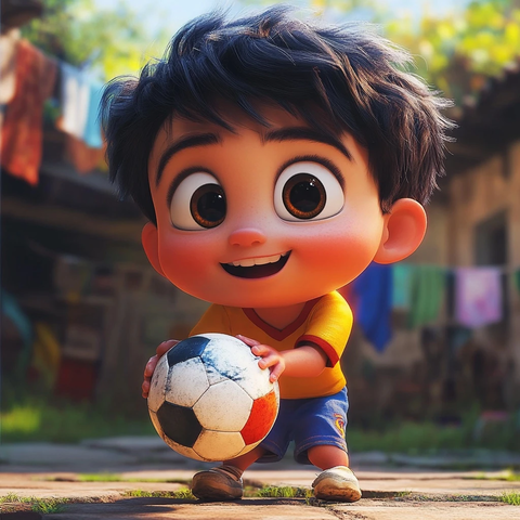 男孩踢球半场玩耍