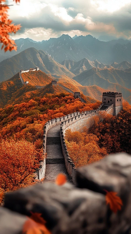 崇山峻岭间的长城秋景