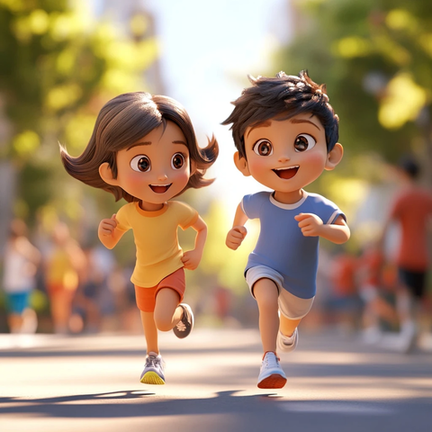 跑步伙伴阳光下奔跑