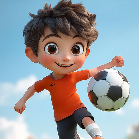 男孩踢足球卡通渲染