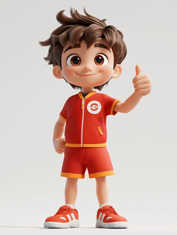 男孩红色运动装举手