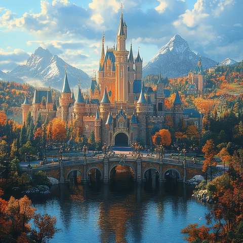 湖光山色间的梦幻城堡全景