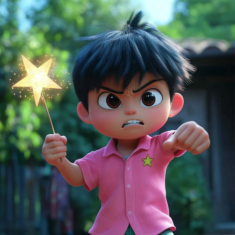 男孩挥舞星杖击退怪兽