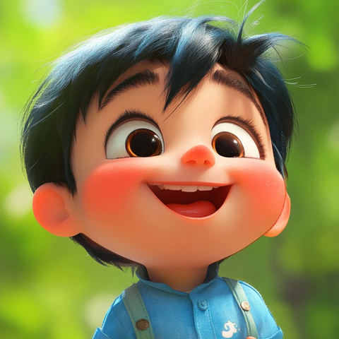 男孩吹气蓝装插画