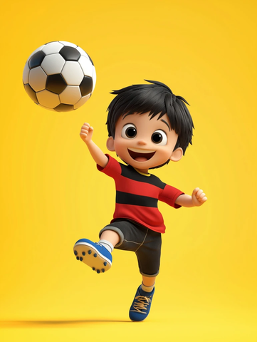 男孩踢足球足球微笑