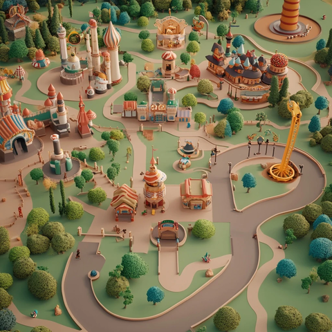 充满趣味的卡通风格游乐园全景