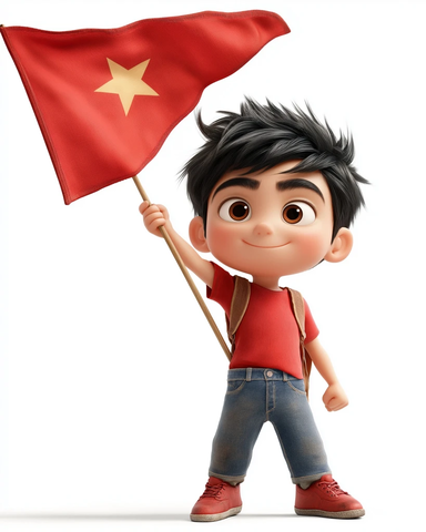 男孩挥舞五星红旗