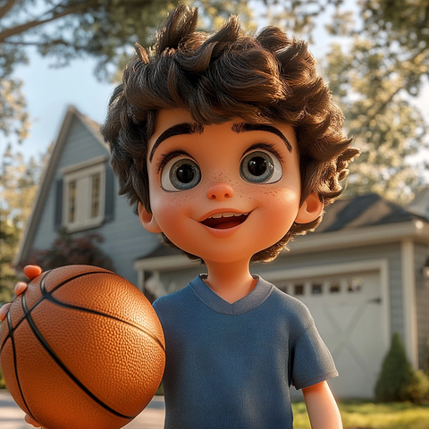 男孩篮球后院玩耍