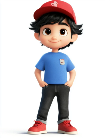 男孩戴红帽穿红鞋