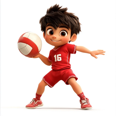 红衣男孩打排球