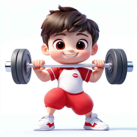 男孩运动服蹲举哑铃