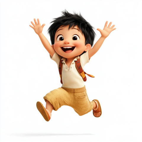 男孩跳跃笑脸动画