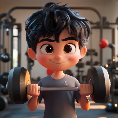 男孩健身房举哑铃