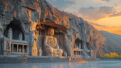 壮观的龙门石窟大佛雕像风景