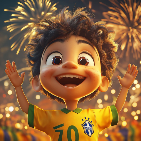 吉祥物穿足球衫欢庆夜晚