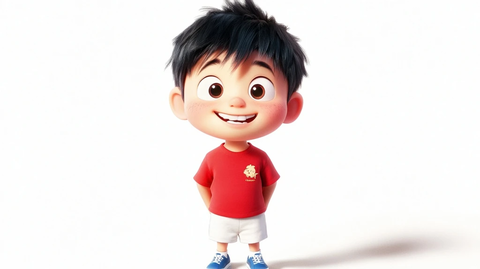 小勇笑脸红恤白短裤