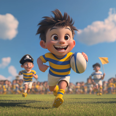 橄榄球场上奔跑的男孩