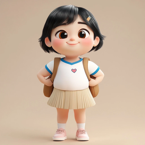 亚洲女孩背包休闲造型