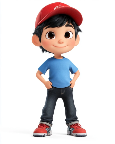 男孩黑发棕眼戴红帽