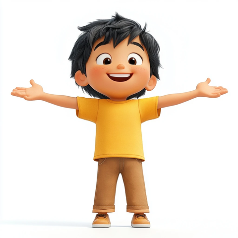 卡通小孩张开双臂