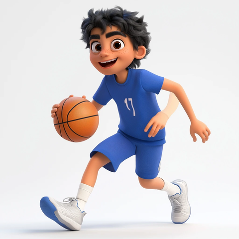 篮球少年运球转身瞬间