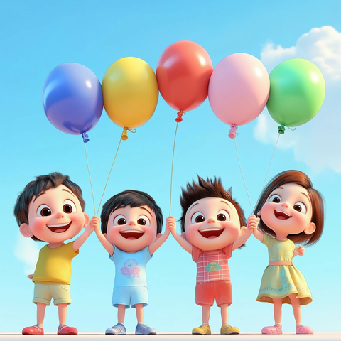 迪士尼卡通儿童气球户外场景