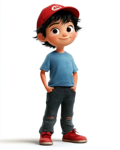 男孩黑色头发红色帽子