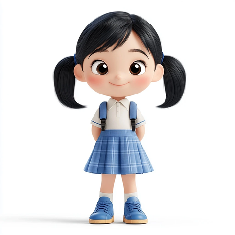 蓝校服女学生微笑站立