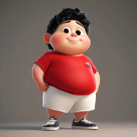 黑发男孩红色恤白色短裤