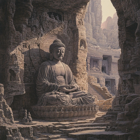 石窟内的大佛雕塑