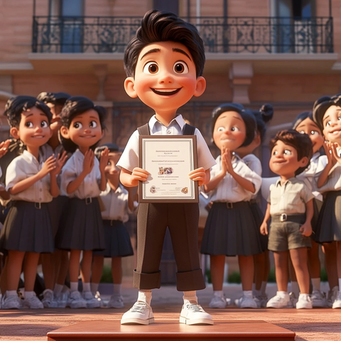 男孩领证书同学鼓掌