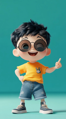 中国男孩戴墨镜俏皮