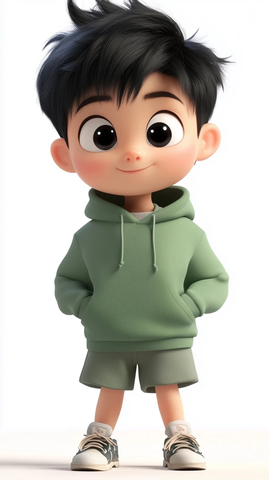 男孩绿色俏皮跳跃