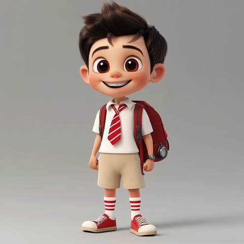 活泼男孩背书包微笑特写