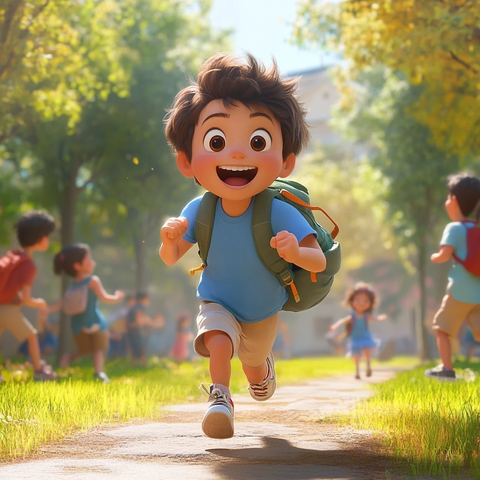 男孩公园玩耍笑容灿烂