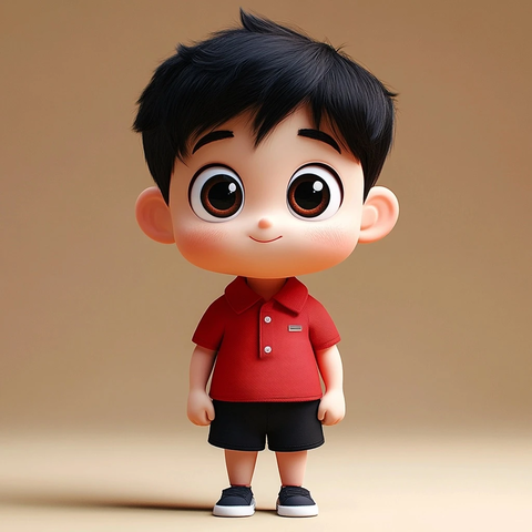 小男孩红色衬衫黑色短裤