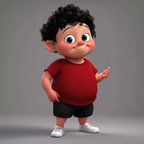 小男孩红恤黑短裤