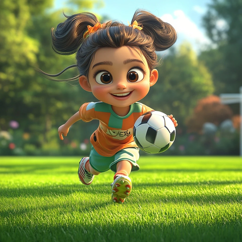 女孩踢足球卡通动画