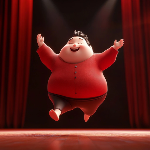 胖角色舞台跳跃红黑光影