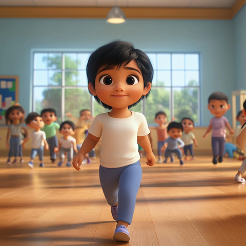 女孩离开课堂玩耍场景