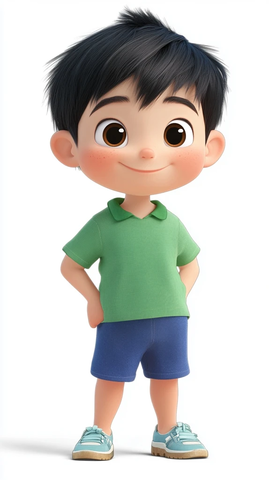 小明绿恤蓝短裤