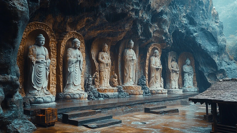山洞内的精美佛像雕塑群