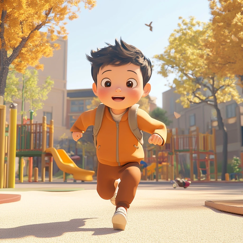 男孩操场跑步春季色彩