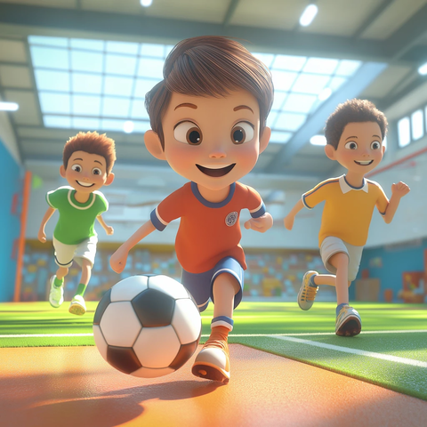 孩子们踢球运动场景