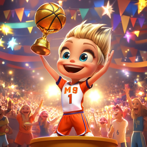 篮球少年站领奖台捧金杯