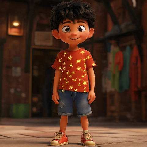 男孩穿发光运动鞋站玩耍