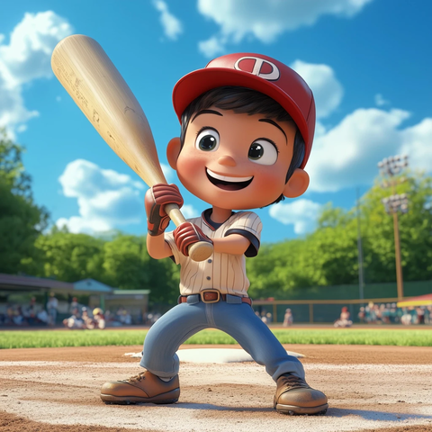 棒球男孩握棒球场中央