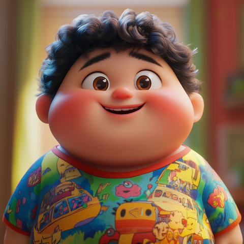 圆脸小孩笑容满面彩色恤