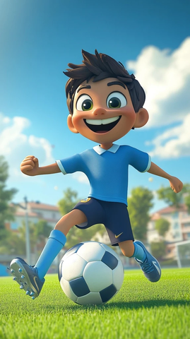 少年踢球笑脸上阳光草地