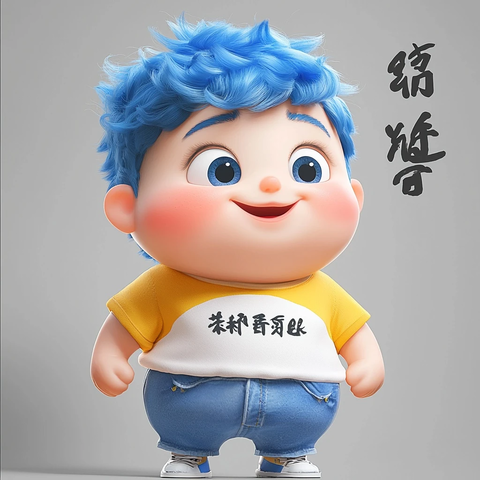 张小子蓝色短发童装微笑